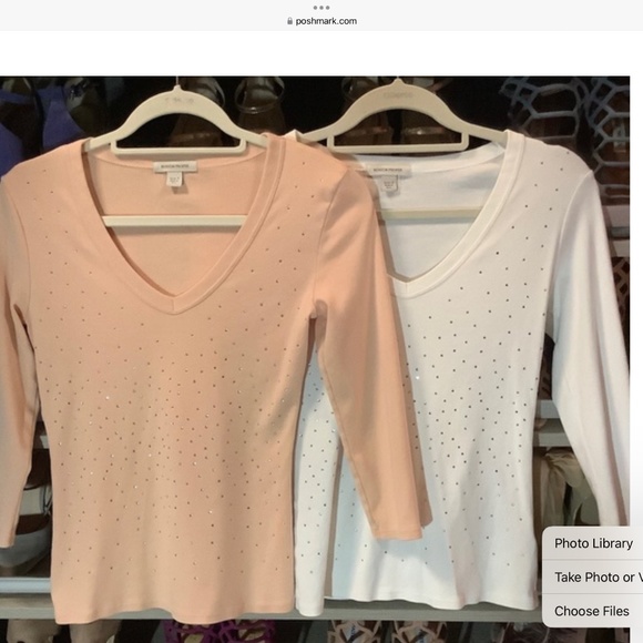 Set of 2  Boston Proper peach and white rhinestone detail tops - Picture 3 of 3